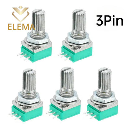 5PCS Industrial Switch RV097G RK097N Audio switch 3/5/6/8 pin B5K/B10K/B20K/B50K/B100K/B500K amplifier sealing potentiometer Shaft length 15mm