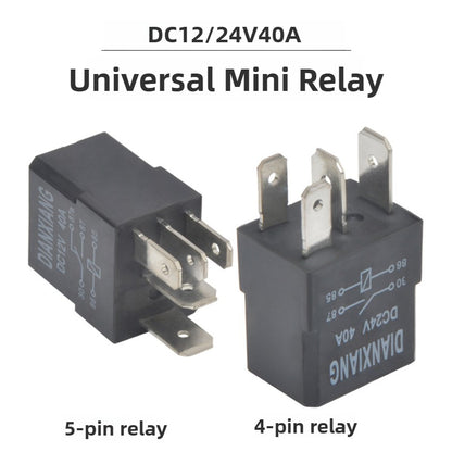 Universal Automotive Relay 4Pin 5Pin 40A 12V 24V with Socket Relay for Car Fuel Pump, Spray Lights, Air Conditioning Fan, Fog Lights and Electrical Systems