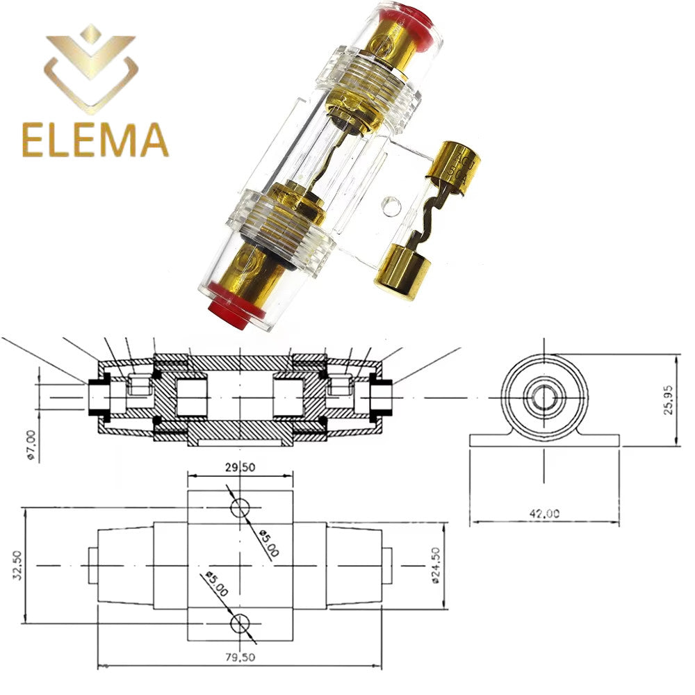 Auto Car Fuse Holder Block 10A/20A/30A/60A/80A/100A 10*38mm AGU Fuse Holder Audio In Line AMP Amplifier Gold Plated Fuse Holder