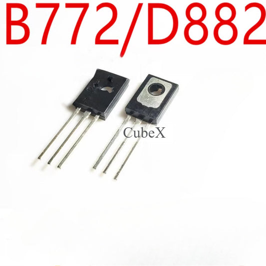 20Pcs B772/2SB772 PNP D882/2SD882 NPN Transistors TO-126 High-Power Bipolar Transistors