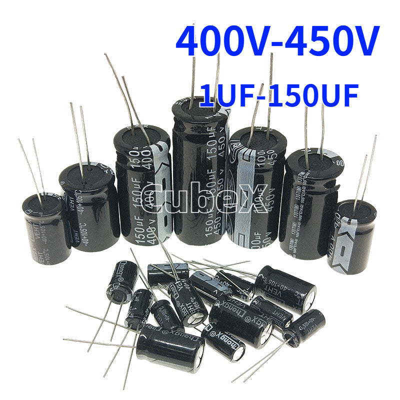 400V-450V Radial Lead Aluminum Electrolytic Capacitors 1μF/2.2μF/3.3μF/4.7μF/6.8μF/10μF/15μF/22μF/33μF/47μF/68μF/100μF/150μF Electrolytic Capacitors