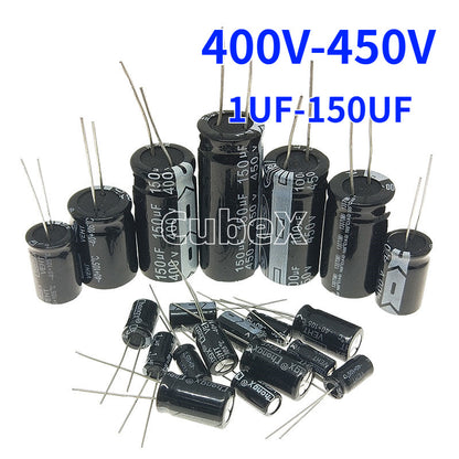 400V-450V Radial Lead Aluminum Electrolytic Capacitors 1μF/2.2μF/3.3μF/4.7μF/6.8μF/10μF/15μF/22μF/33μF/47μF/68μF/100μF/150μF Electrolytic Capacitors