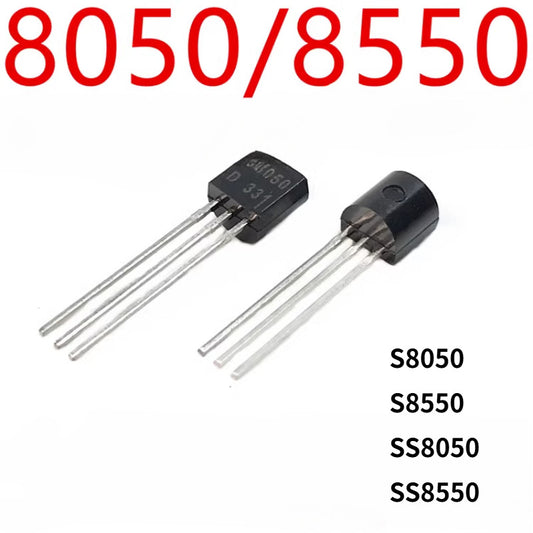 100Pcs S8050/S8550/SS8050/SS8550 Transistors TO-92 Package High Voltage Resistance Low Noise General-Purpose Electronic Components