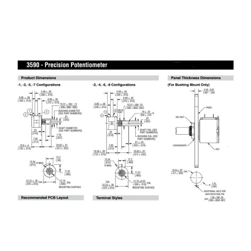 2/1Pcs 3590S Multiturn Potentiometer 500 1K 2K 5K 10K 20K 50K 100K Ohm Potentiometer Adjustable Resistor 3590 102 202 502 103