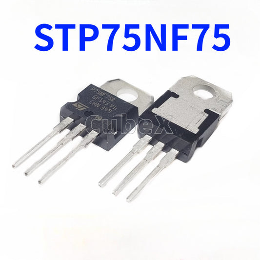 5Pcs Original STP75NF75 P75NF75 TO-220 Package N-Channel Power MOSFET 75V/75A Low RDS(on) Field Effect Transistor for Power Supplies/Motor Drives/Inverters