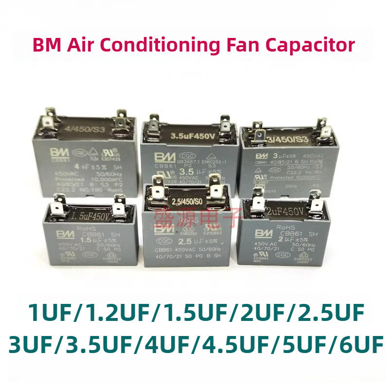 ‌Original BMBAI CBB61 450V AC Air Conditioning Fan Motor Starting Capacitor 4Pin 1UF/1.2UF/1.5UF/2UF/2.5UF/3UF/3.5UF/4UF/4.5UF/5UF/6UF