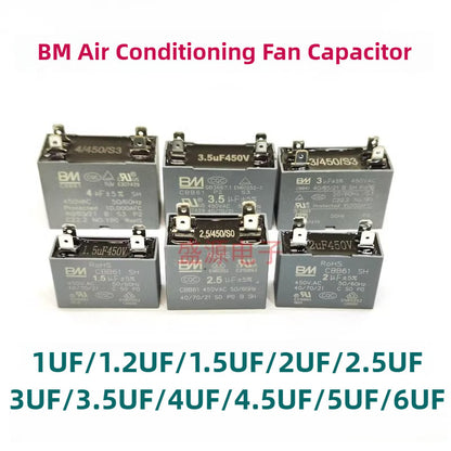 ‌Original BMBAI CBB61 450V AC Air Conditioning Fan Motor Starting Capacitor 4Pin 1UF/1.2UF/1.5UF/2UF/2.5UF/3UF/3.5UF/4UF/4.5UF/5UF/6UF