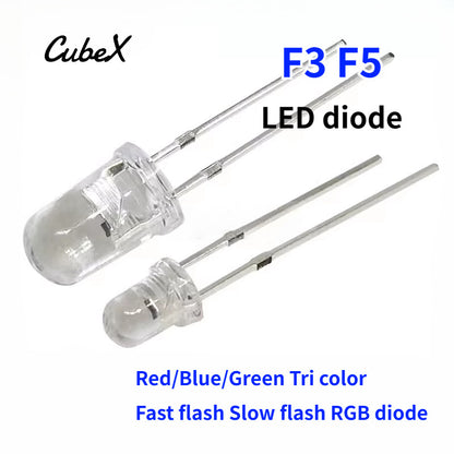 50Pcs F3/F5 3mm/5mm Full-Color RGB LED Red/Blue/Green Tri-Color LED Diode Fast flash/Slow flash High-Brightness Energy-Efficient Diodes