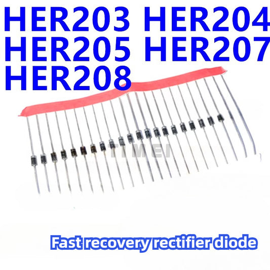 100pcs HER203 HER204 HER205 HER207 HER208 2A 1000V DO-15 Ultrafast Recovery Diodes