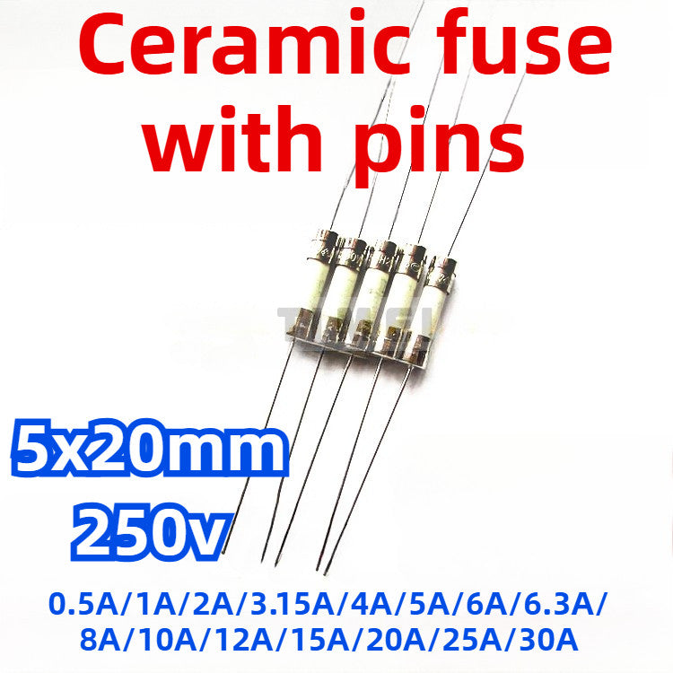 10/5pcs Ceramic Fast-Acting Fuse with Leads 5x20mm 0.5A 1A 2A 3.15A 4A 5A 6A 6.3A 8A 10A 12A 15A 20A 25A 30A