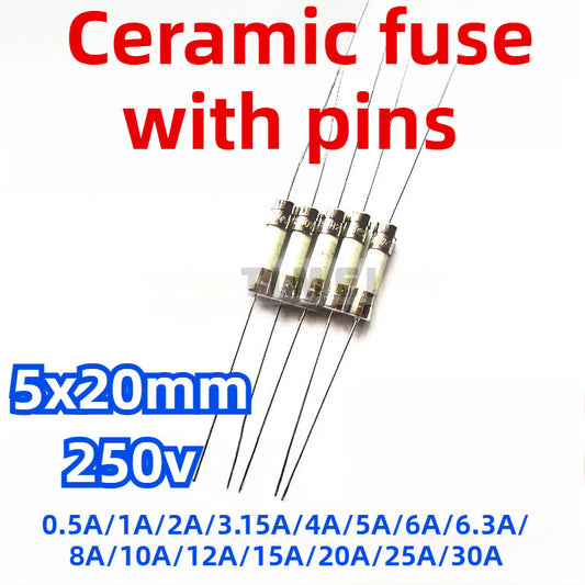 10pcs Ceramic Fast-Acting Fuse with Leads 5x20mm 0.5A 1A 2A 3.15A 4A 5A 6A 6.3A 8A 10A 12A 15A 20A 25A 30A