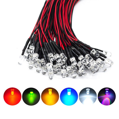 10Pcs 20cm 5MM LED with wire Ultra-Bright Light Emitting Diode 5V-12V for Model Decorations, Toy Cars & Indicator Lights