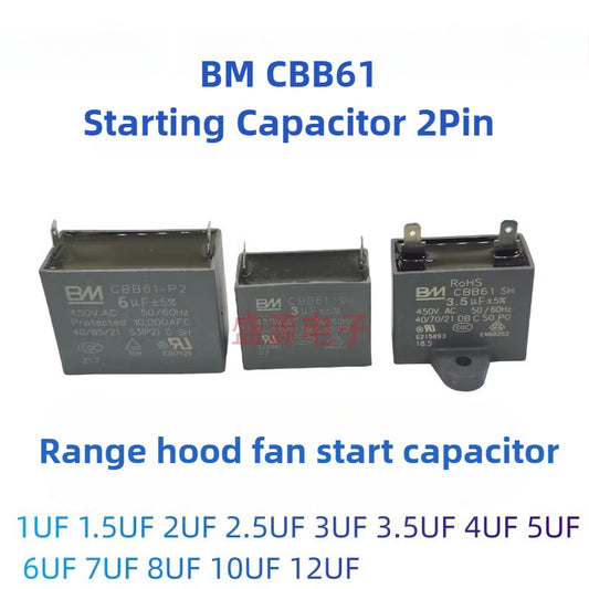 ‌BM CBB61 Range Hood & AC Fan Starting Capacitor 450V 2Pin Dual Terminal Motor Run Capacitor‌ 2.5UF 3UF 3.5UF 4UF 5UF 6UF 7UF 12UF