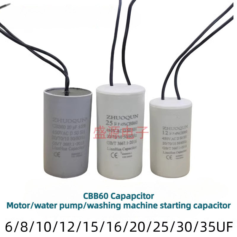 ‌Original Explosion-Proof CBB60 Start Run Capacitor 4UF 6UF 8UF 10UF 12UF 15UF 18UF 20UF 25UF 30UF 35UF 40UF 45UF 50UF 60UF for Water Pumps, Washing Machines, Motors, Hoist Cranes