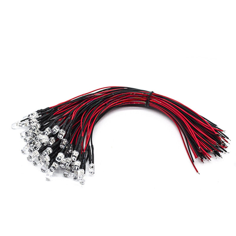 10Pcs 20cm 5MM LED with wire Ultra-Bright Light Emitting Diode 5V-12V for Model Decorations, Toy Cars & Indicator Lights