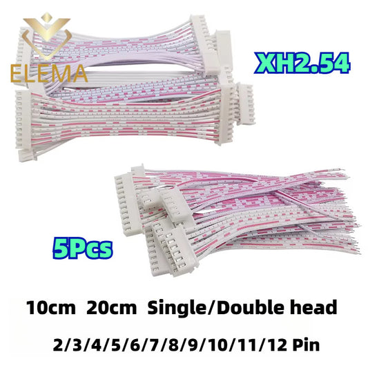 5Pcs XH2.54 Connector Cable Terminal Wire Pitch 2.54mm Single/Double Head Plug Line length 10/20CM Red and white Flat Cable 2P-12Pin