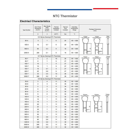 NTC Thermistor Resistor Negative Temperature Coefficient 5D 8D 10D 16D 20D 47D