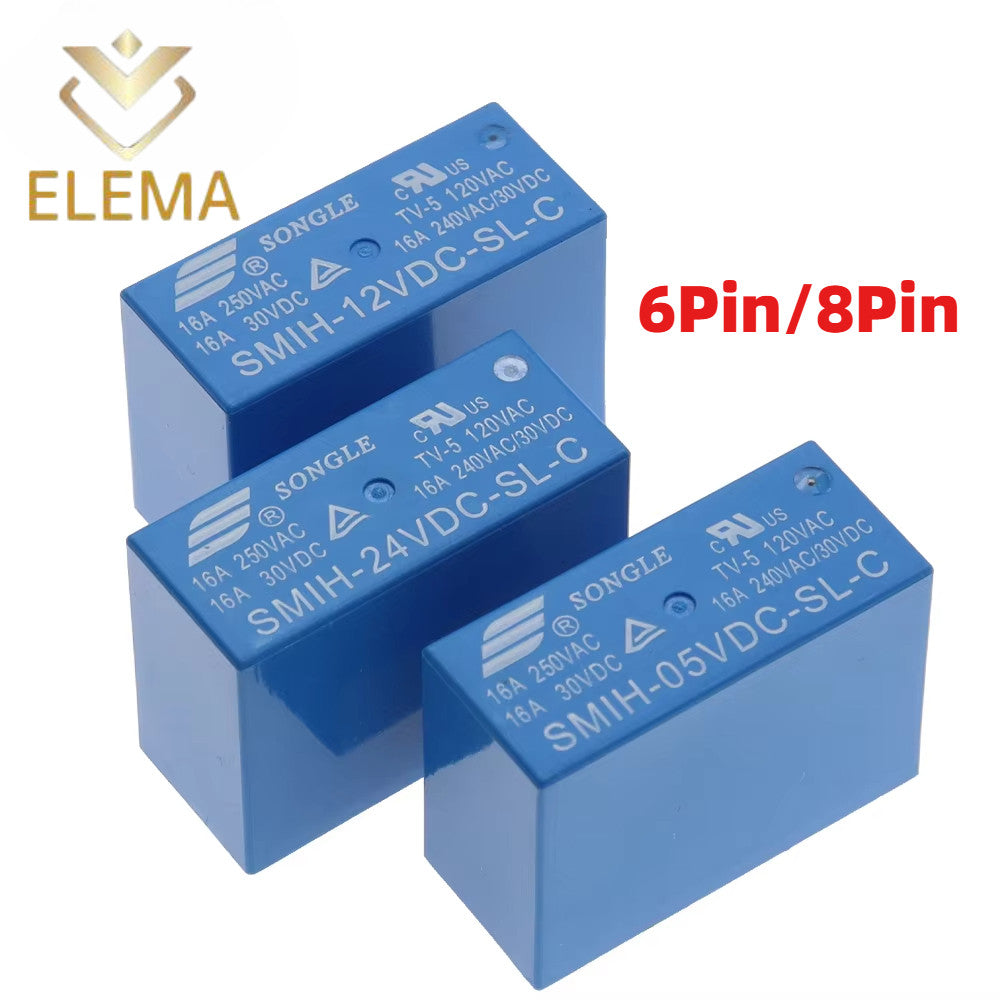SMIH Relay SMIH-05VDC-SL-A SMIH-12VDC-SL-C 5/12/24VDC 6Pin/8Pin Relay 16A Normally Open Relay