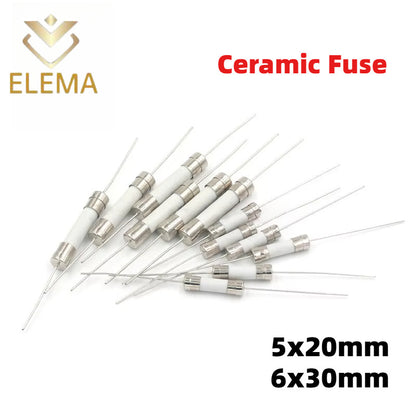 10PCS 5*20mm 6*30mm Ceramic Fuse With pin 1A 2A 3.15A 5A 6.3A 8A 10A 12A 15A 20A 25A 30A 250V Ceramic Fuse