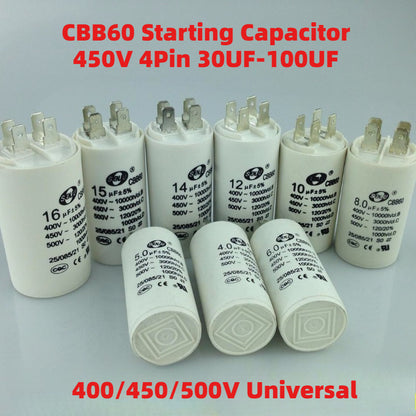 CBB60 Capacitor 450VAC 4Pin Double Insert 30UF-100UF 50/60HZ Electric Replacement Start Run Capacitor for Air Compressor Water Pump Motor