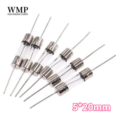 20/10Pcs 5*20mm Axial Glass Fuse Tube 250V with Lead Wire 2A 5A 8A 10A 12A 15A Induction Cooker Fuse