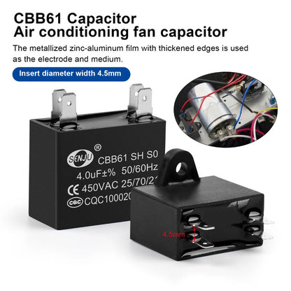 CBB61 Air Conditioner External Fan Start Capacitor Motor Run Capacitor 450V 1UF 1.2UF 1.5UF 2UF 2.5UF 3UF 3.5UF 4UF 4.5UF 5UF 6UF 8UF 10UF 12UF