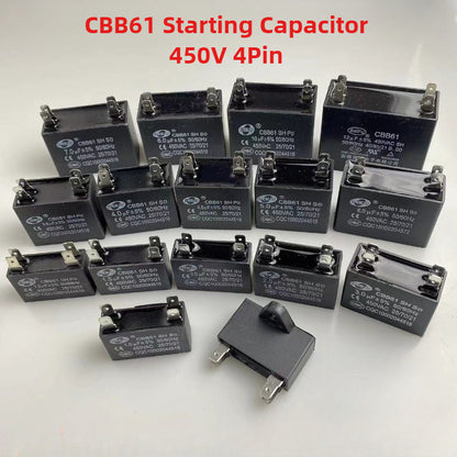 CBB61 Air Conditioner External Fan Start Capacitor Motor Run Capacitor 450V 1UF 1.2UF 1.5UF 2UF 2.5UF 3UF 3.5UF 4UF 4.5UF 5UF 6UF 8UF 10UF 12UF