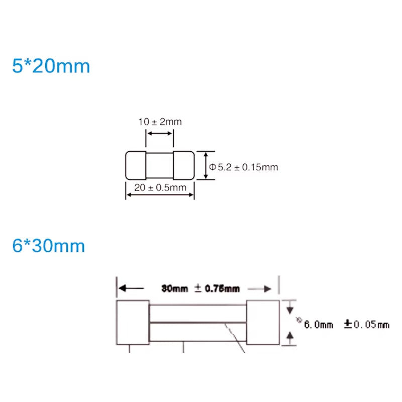 10/20PCS 5*20mm 6*30mm Ceramic Fuse 0.5A-30A Fast Blow Ceramic Fuse 1A 2A 3A 4A 5A 6A 6.3A 8A 10A 15A 20A 25A Fuse 250V