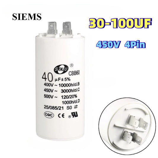 CBB60 Start Run Capacitor 450VAC 30/35/40/45/50/60/70/80/100uF Double Insert 50/60Hz  for Air Compressor Water Pump Motor