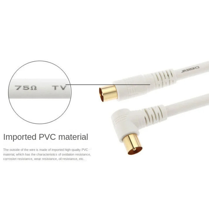 3/1.5 Meters RF RG6 Quad Shield CL2 Coaxial Antenna Satellite Cable 3M with TV 90 Degree Right Angel Male To Straight Male Connector