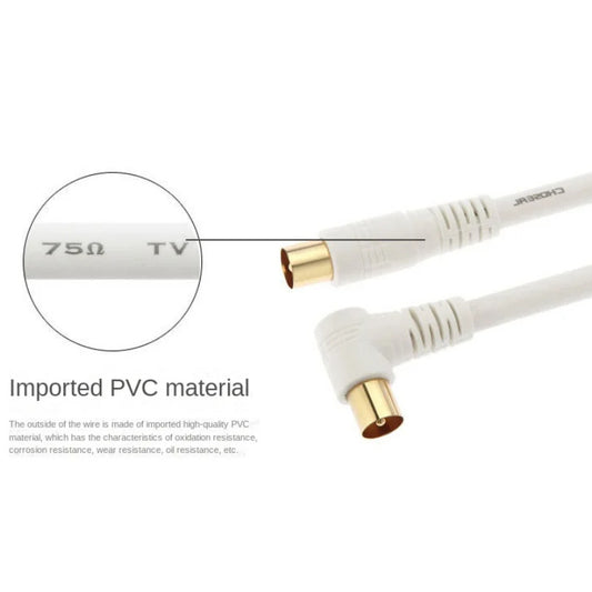 3/1.5 Meters RF RG6 Quad Shield CL2 Coaxial Antenna Satellite Cable 3M with TV 90 Degree Right Angel Male To Straight Male Connector