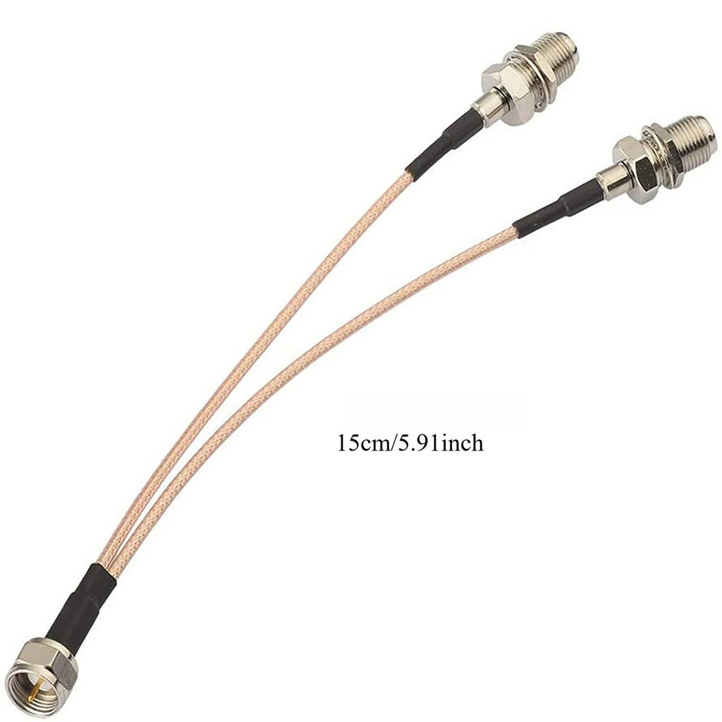 F Type Male To Dual Female Connector Dual Y Type 3 Way F Jack Splitter Flexible RG316 Coaxial Cable Wires 15cm 50 Ohm Impedance