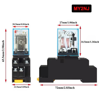 MY2NJ MY4NJ Relay Coil General DPDT Micro Mini Electromagnetic Relay Switch with Socket Base LED AC220V DC 12V 24V