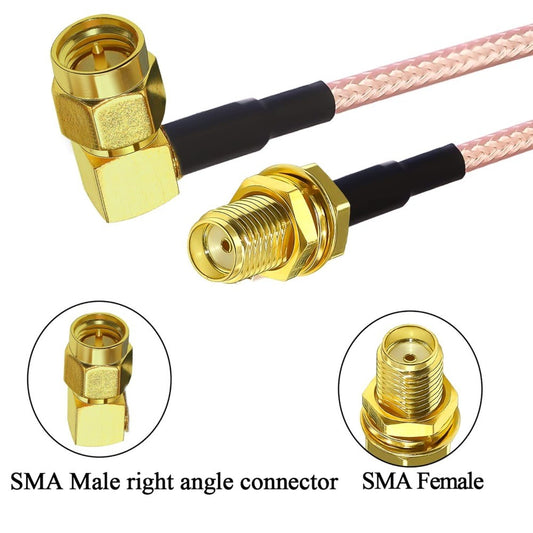 SMA Pigtail Cable, Right Angle SMA Male To SMA Female RG316 Antenna Jumper 6Inch(15cm) SMA Extension Coaxial Cable for Ham Radio, Router, FPV Drone