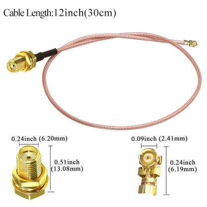 2PCS SMA Female To IPX U.FL RG178 Coaxial Cable, 12 Inch(30cm) SMA MHF1 UFL Low Loss Jumper Extension Cable for WiFi Router, Antenna, Security Camera, GPS Devices, Etc.