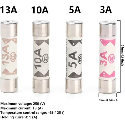 20PCS BS1362 6*25mm Ceramic Tube Fuse 3A 5A 10A 13A British Fues Domestic House Hold Mains Plug Cartridge Fuses