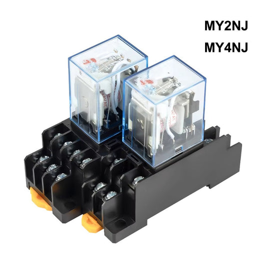 MY2NJ MY4NJ Relay Coil General DPDT Micro Mini Electromagnetic Relay Switch with Socket Base LED AC220V DC 12V 24V