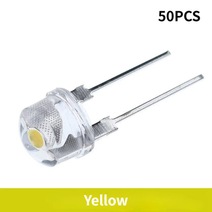 50PCS F8 8MM White Blue Green Red Yellow LED Super Bright Straw Hat Light Emitting Diode Highlighted White 0.5W Astigmatism