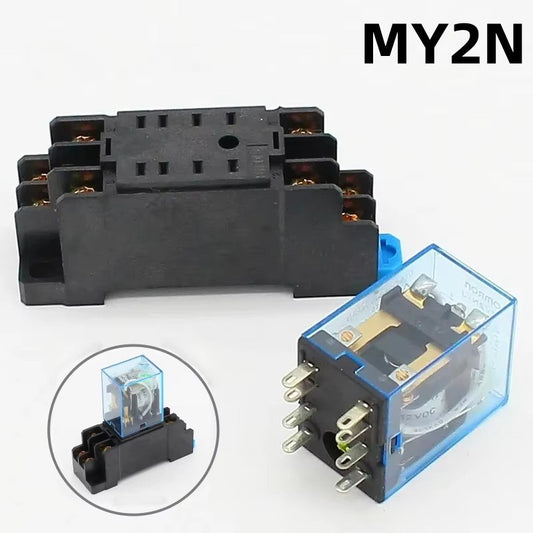 8Pin MY2NJ Relay Coil General DPDT Micro Mini Electromagnetic Relay Switch with Socket Base LED AC 220V DC 12V 24V
