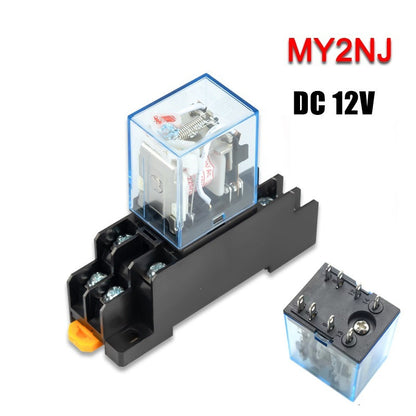 MY2NJ MY4NJ Relay Coil General DPDT Micro Mini Electromagnetic Relay Switch with Socket Base LED AC220V DC 12V 24V