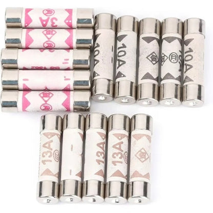 20PCS BS1362 6*25mm Ceramic Tube Fuse 3A 5A 10A 13A British Fues Domestic House Hold Mains Plug Cartridge Fuses