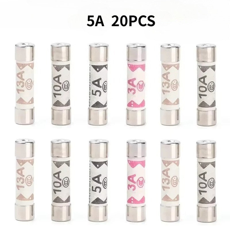 20PCS BS1362 6*25mm Ceramic Tube Fuse 3A 5A 10A 13A British Fues Domestic House Hold Mains Plug Cartridge Fuses