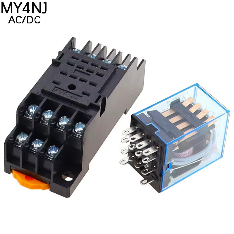 5A 14Pin MY4NJ Relay Coil General DPDT Micro Mini Electromagnetic Relay Switch with Socket Base LED AC DC 12V 24V