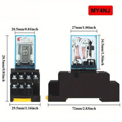 5A 14Pin MY4NJ Relay Coil General DPDT Micro Mini Electromagnetic Relay Switch with Socket Base LED AC DC 12V 24V