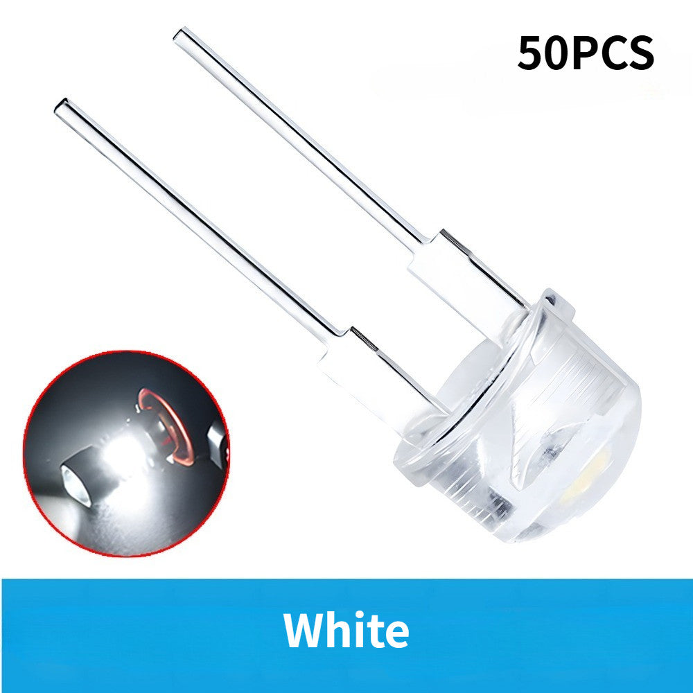 50PCS F8 8MM White Blue Green Red Yellow LED Super Bright Straw Hat Light Emitting Diode Highlighted White 0.5W Astigmatism