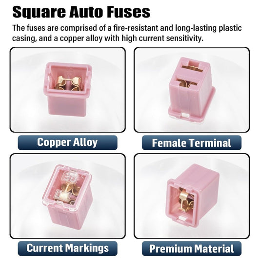 Square Auto Fuses 20A/30A/40A/50A/60A Low Profile Box Shaped Automotive Fuse for SUVs Cars Trucks