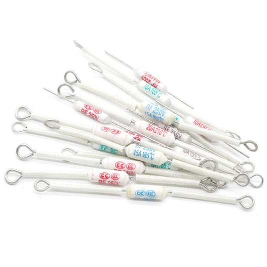 5PCS RF 250V 10A 15A 20A Ceramic Temperature Fuse 165/185/240C Degrees Length 9cm