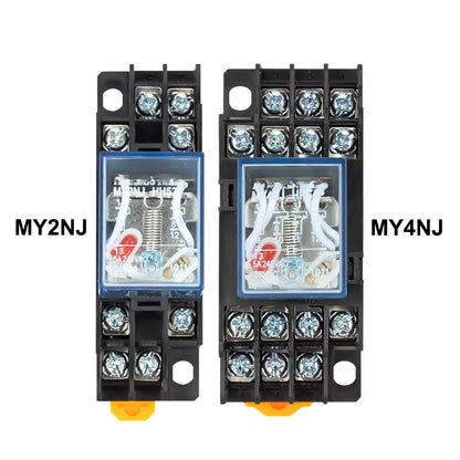 MY2NJ MY4NJ Relay Coil General DPDT Micro Mini Electromagnetic Relay Switch with Socket Base LED AC220V DC 12V 24V