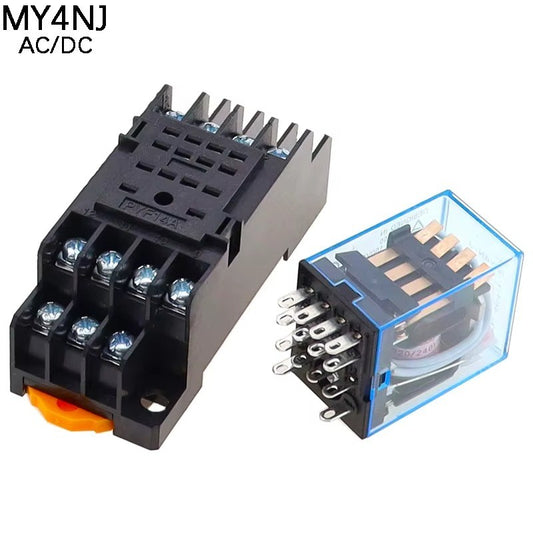 5A 14Pin MY4NJ Relay Coil General DPDT Micro Mini Electromagnetic Relay Switch with Socket Base LED AC DC 12V 24V