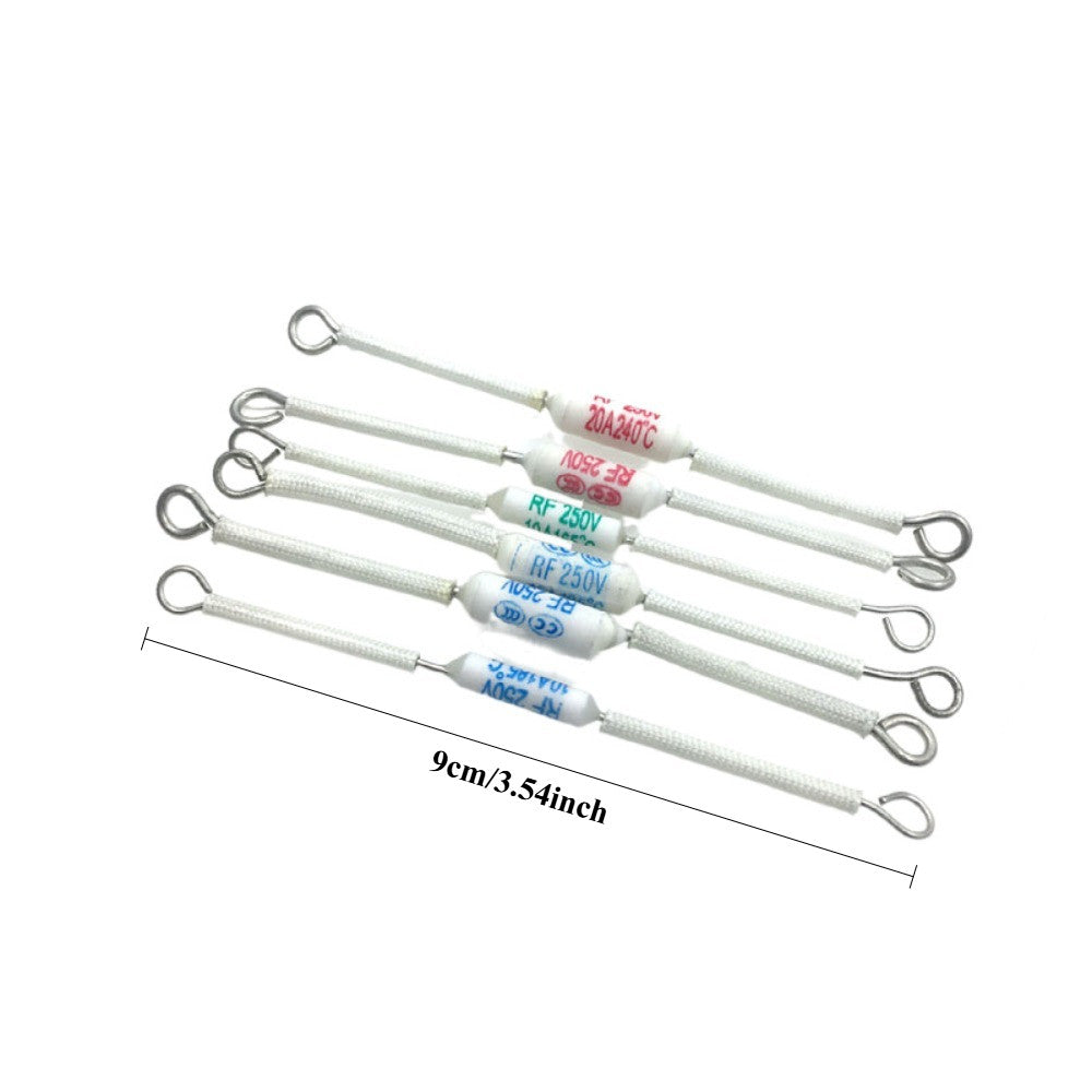 5PCS RF 250V 10A 15A 20A Ceramic Temperature Fuse 165/185/240C Degrees Length 9cm